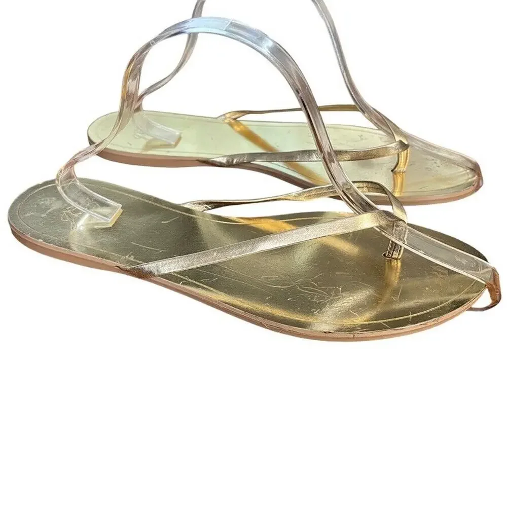 J Crew Gold Metallic Womens Leather Flats Thongs Flip Flops Slides Sandals sz 10
